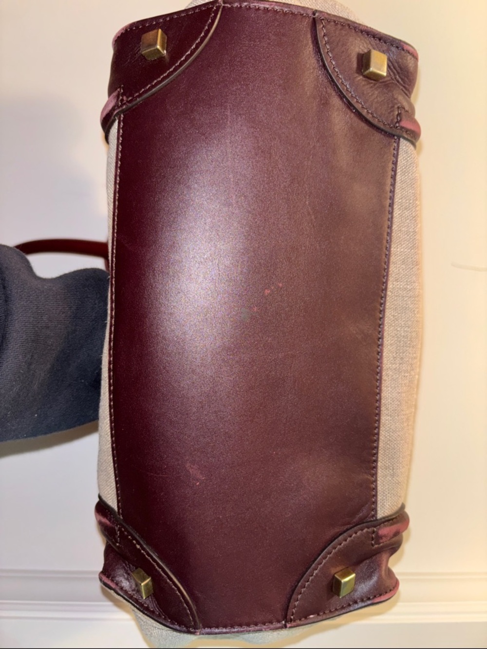 Celine Beige Canvas Tote with Burgundy and Dark Brown Leather Trim - Picture 6 of 10